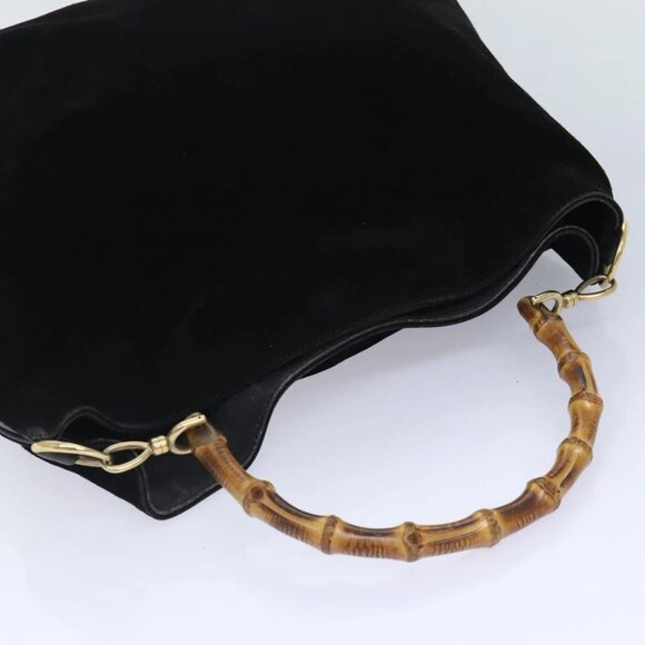 GUCCI Bamboo Hand Bag Suede 2way Black Gold 001 123 1577 Auth 93210 - Picture 7 of 14